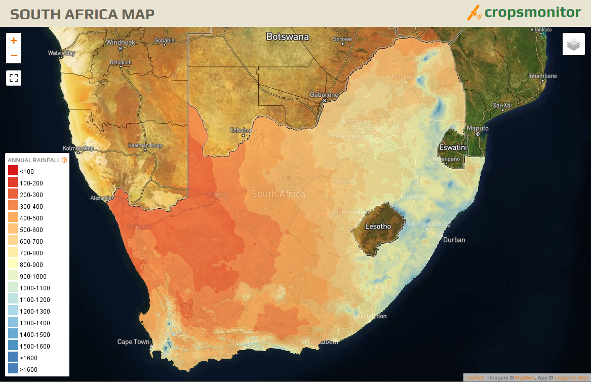 Map of ANNUAL RAINFALL for South Africa